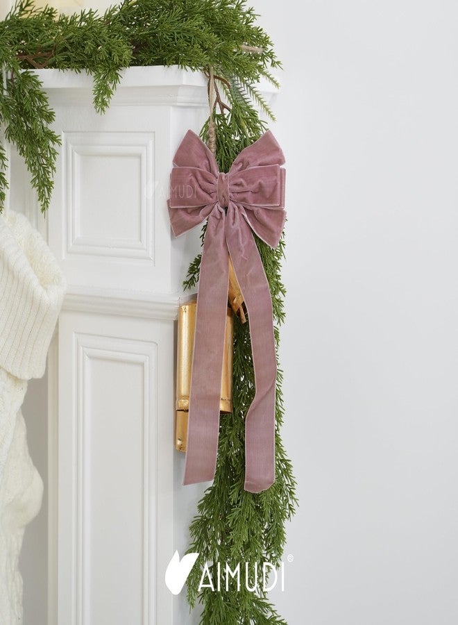 AIMUDI Pink Rosy Velvet Bows - 6.5" x 15" Christmas Bows for Gift Wrapping, Tree, Wreath, Garland, Staircase, Home & Outdoor Winter Decorations, 2 PCs - Image 5